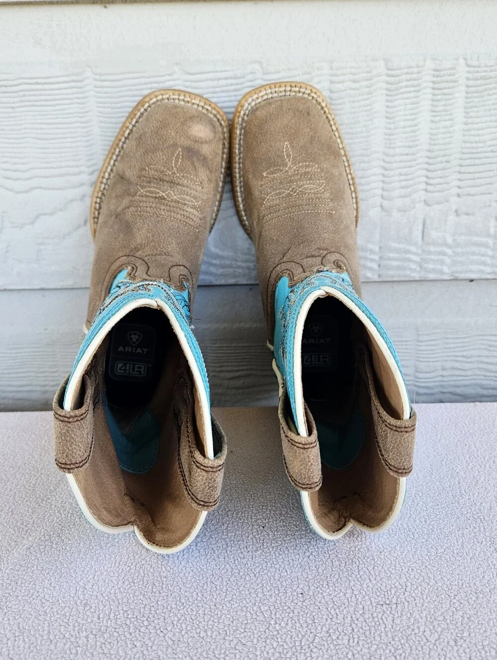 Ariat Bristo Square Toe Western Cowboy Boots Toddler SZ 10 Brown Turquoise